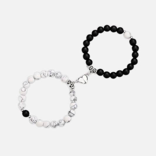 Bracelet Couple en Perles à Coeur Aimanté