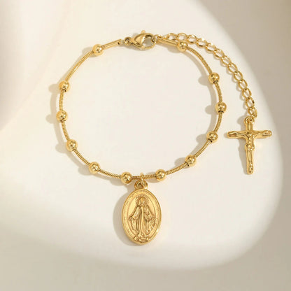 Bracelet Croix Femme Médaille Vierge Et Croix — Acier Inoxydable