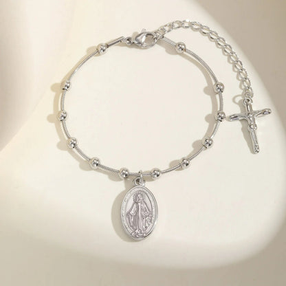 Bracelet Croix Femme Médaille Vierge Et Croix — Acier Inoxydable