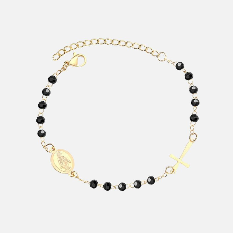Bracelet Croix Femme Raffiné Perles Et Acier Inoxydable