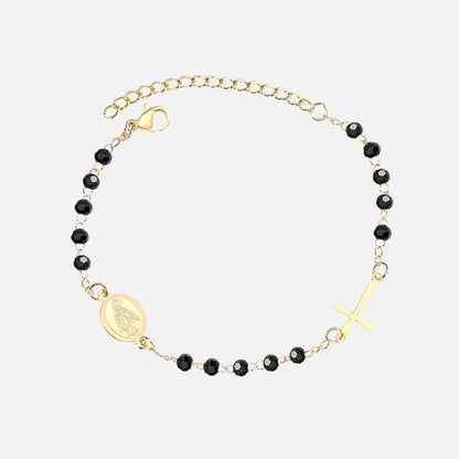 Bracelet Croix Femme Raffiné Perles Et Acier Inoxydable