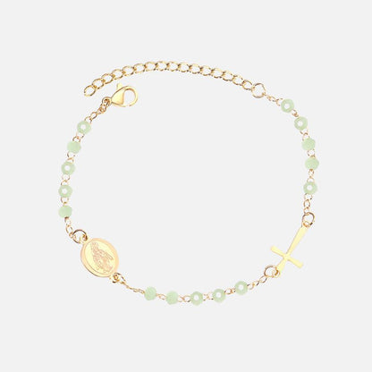 Bracelet Croix Femme Raffiné Perles Et Acier Inoxydable