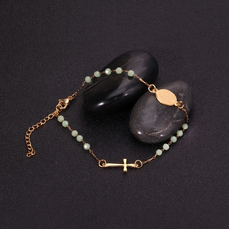Bracelet Croix Femme Raffiné Perles Et Acier Inoxydable