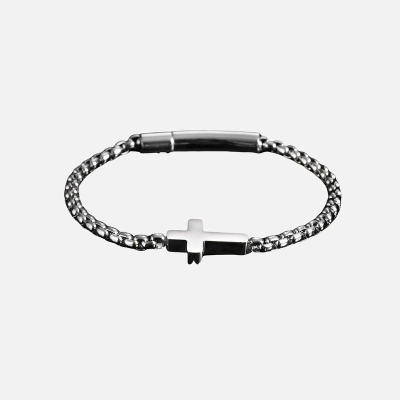 Bracelet Croix Homme Acier Argenté Minimal - Acier Inoxydable