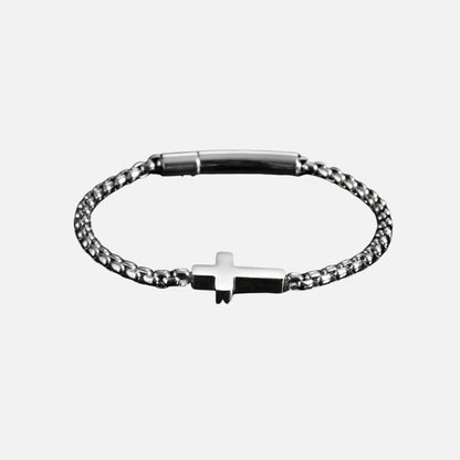 Bracelet Croix Homme Acier Argenté Minimal - Acier Inoxydable