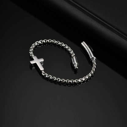 Bracelet Croix Homme Acier Argenté Minimal - Acier Inoxydable