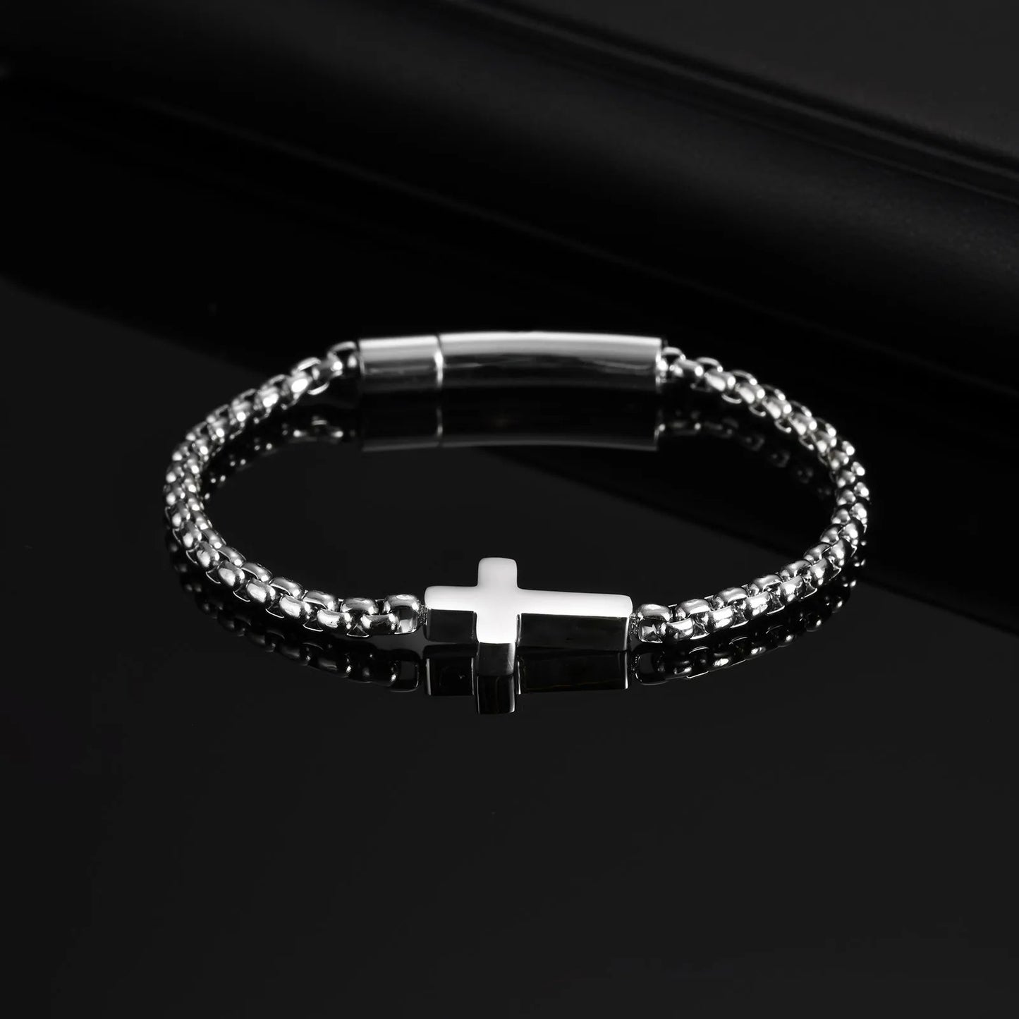 Bracelet Croix Homme Acier Argenté Minimal - Acier Inoxydable
