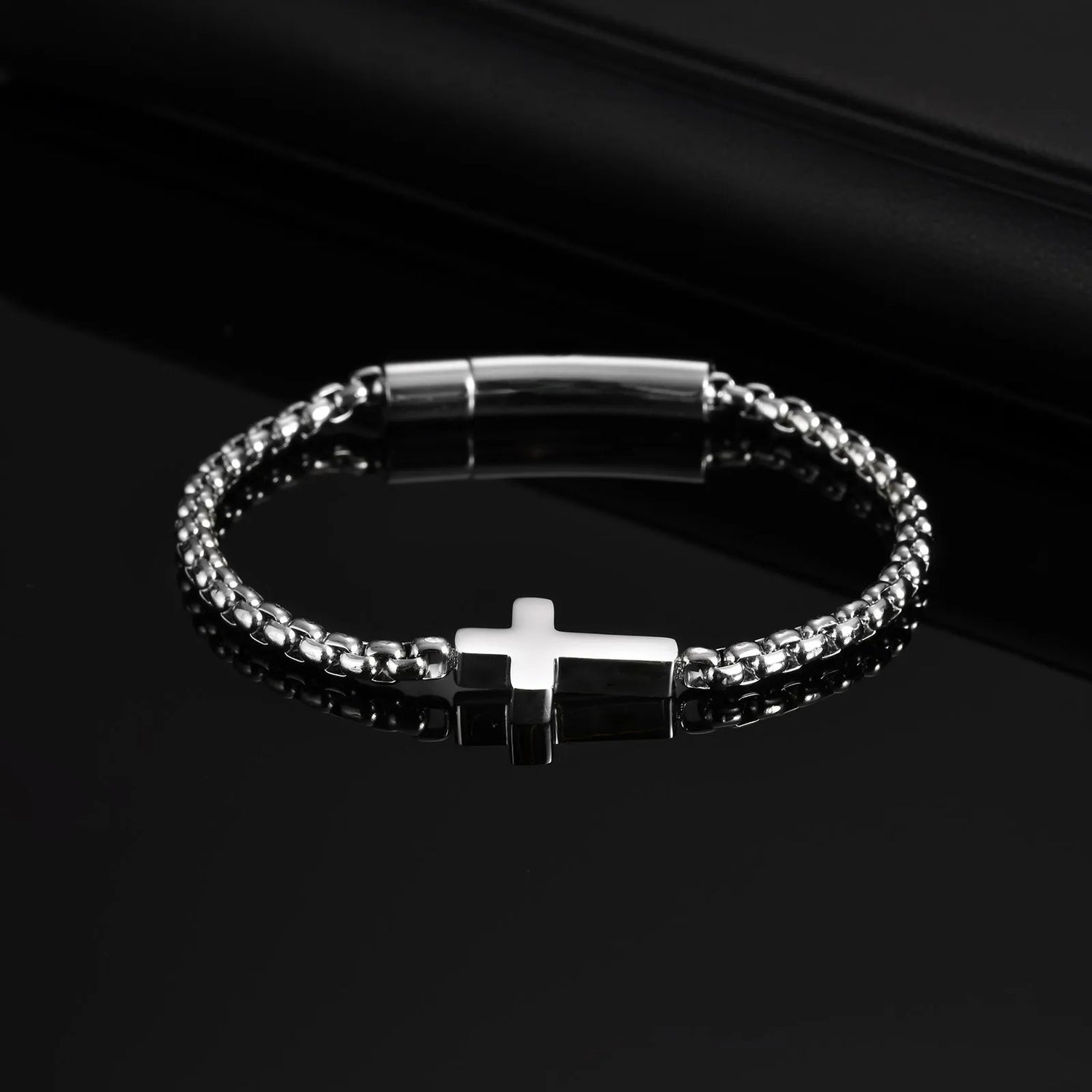 Bracelet Croix Homme Acier Argenté Minimal - Acier Inoxydable
