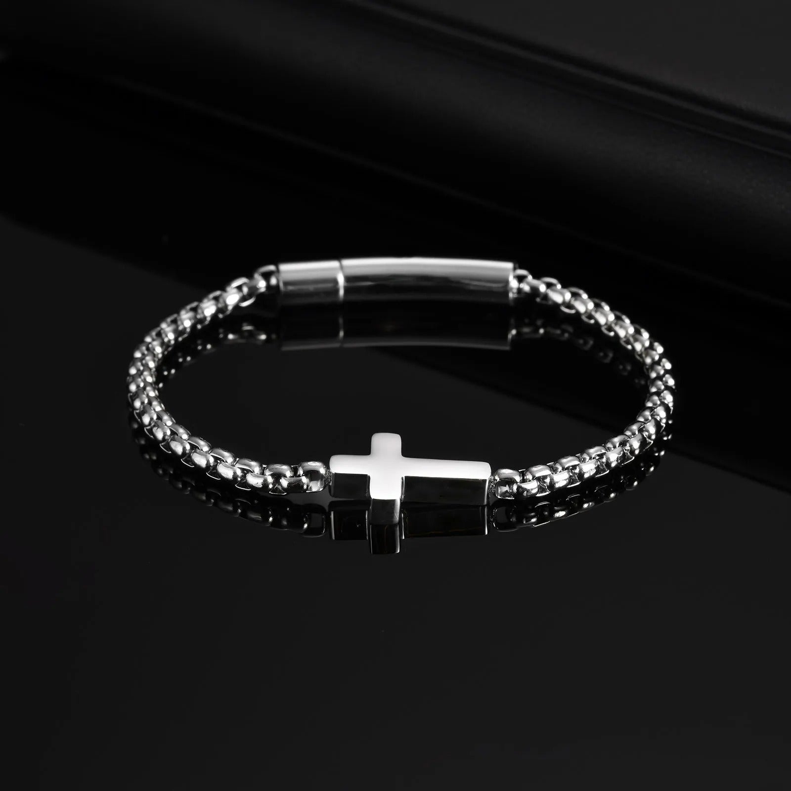 Bracelet Croix Homme Acier Argenté Minimal - Acier Inoxydable