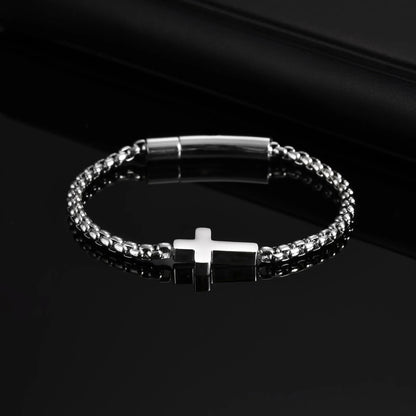 Bracelet Croix Homme Acier Argenté Minimal - Acier Inoxydable