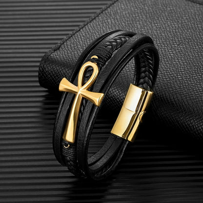 Bracelet Croix Homme Ankh - Acier Inoxydable