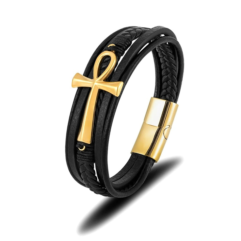 Bracelet Croix Homme Ankh - Acier Inoxydable