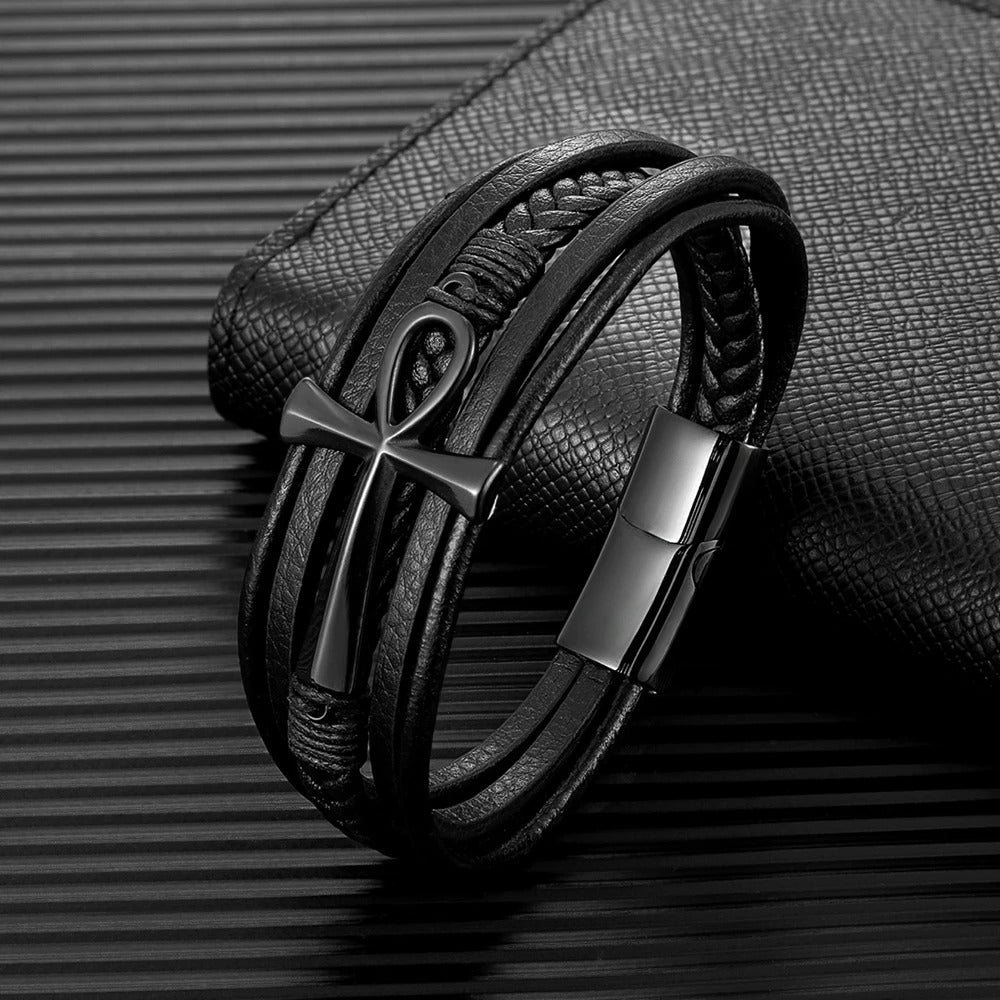 Bracelet Croix Homme Ankh - Acier Inoxydable