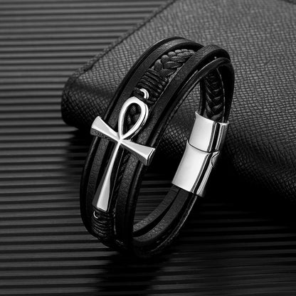 Bracelet Croix Homme Ankh - Acier Inoxydable