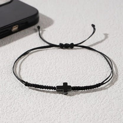 Bracelet Croix Homme Corde et Pierre Noire