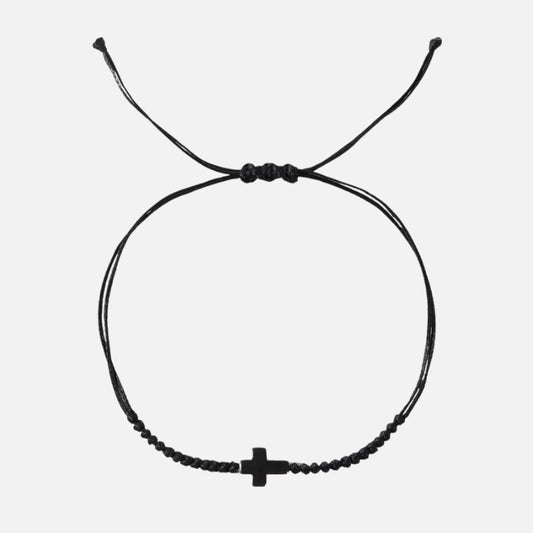 Bracelet Croix Homme Corde et Pierre Noire