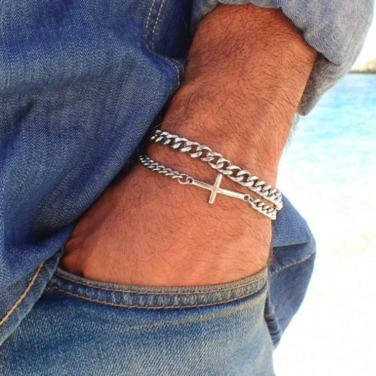 Bracelet Croix Homme Duo – Acier Inoxydable