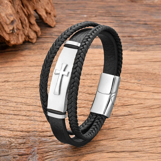 Bracelet Croix Homme Force Calme - Acier Inoxydable