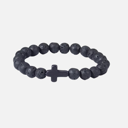 Bracelet Croix Homme Pierre de Lave