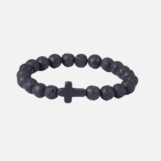 Bracelet Croix Homme Pierre de Lave