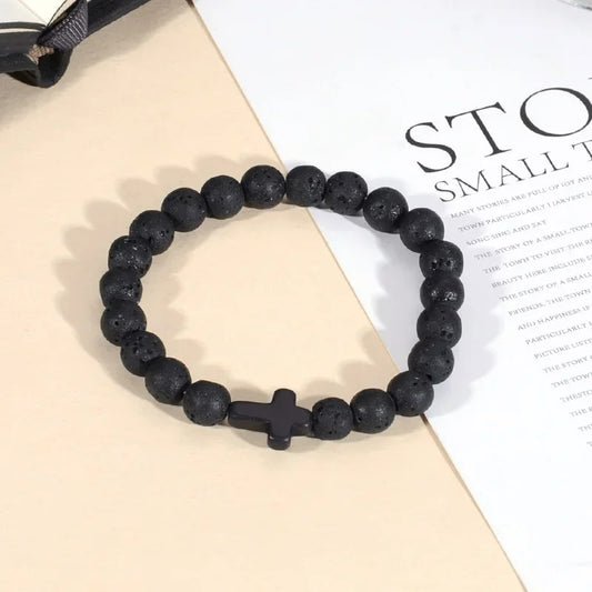 Bracelet Croix Homme Pierre de Lave