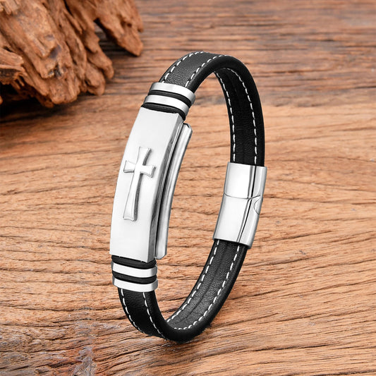 Bracelet Croix Homme Tendance Acier Inoxydable