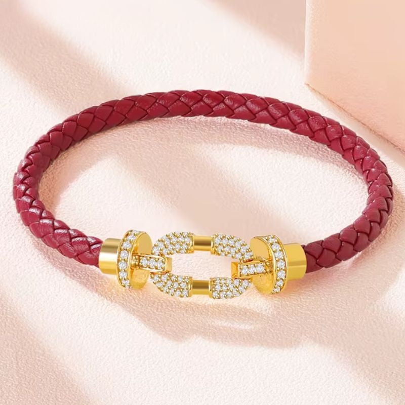 Bracelet Cuir Femme Bordeaux Boucle Pavée Zircon