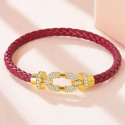 Bracelet Cuir Femme Bordeaux Boucle Pavée Zircon