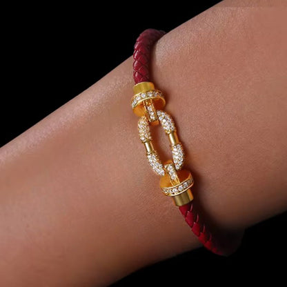 Bracelet Cuir Femme Bordeaux Boucle Pavée Zircon