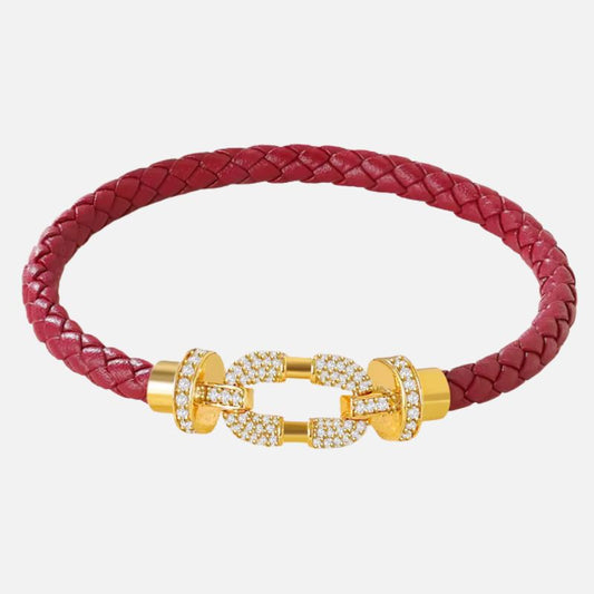 Bracelet Cuir Femme Bordeaux Boucle Pavée Zircon