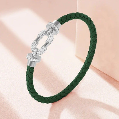 Bracelet Cuir Femme Boucle Argentée Pavée Zircon