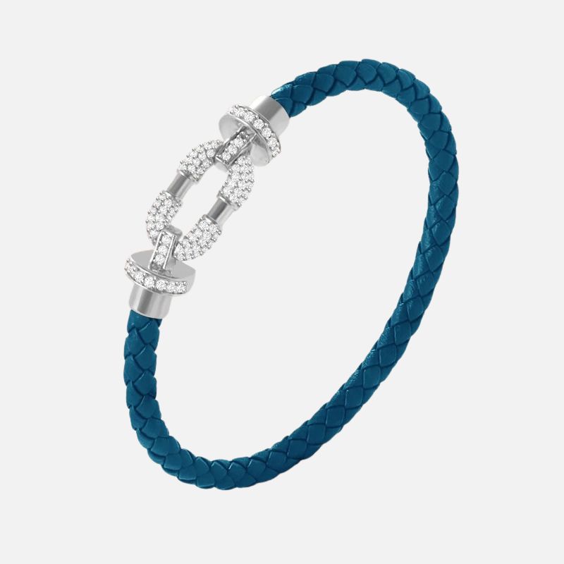 Bracelet Cuir Femme Boucle Argentée Pavée Zircon