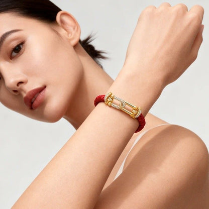 Bracelet Cuir Femme Coloré Fermoir Doré Zircon