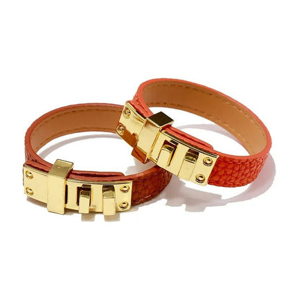 Bracelet Cuir Femme Fermoir Doré Graphique