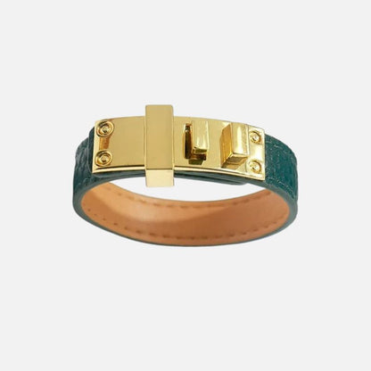Bracelet Cuir Femme Large Plaque Dorée