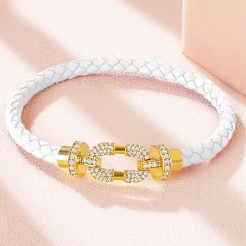 Bracelet Cuir Femme Pastel Fermoir Doré Pavé