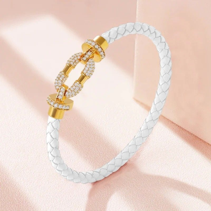 Bracelet Cuir Femme Pastel Fermoir Doré Pavé
