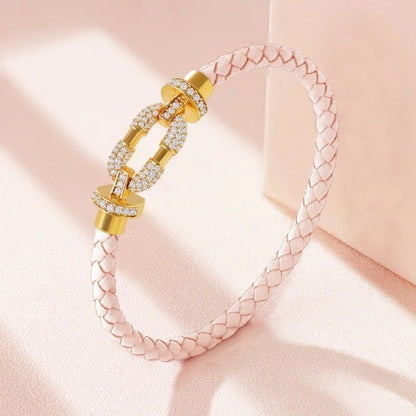 Bracelet Cuir Femme Pastel Fermoir Doré Pavé