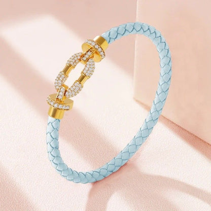 Bracelet Cuir Femme Pastel Fermoir Doré Pavé