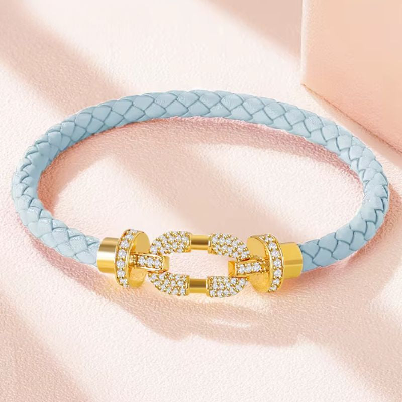 Bracelet Cuir Femme Pastel Fermoir Doré Pavé