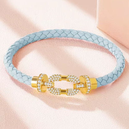 Bracelet Cuir Femme Pastel Fermoir Doré Pavé
