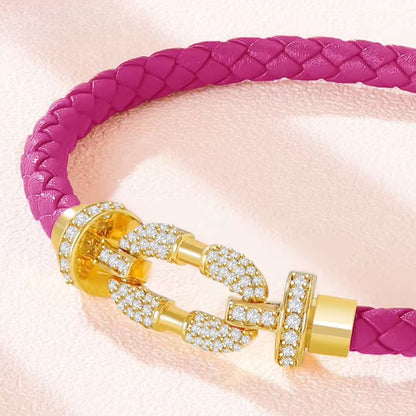 Bracelet Cuir Femme Rose Fuchsia Boucle Dorée