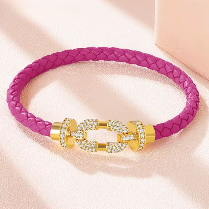 Bracelet Cuir Femme Rose Fuchsia Boucle Dorée
