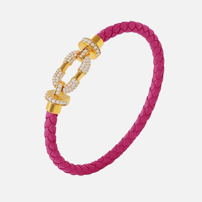 Bracelet Cuir Femme Rose Fuchsia Boucle Dorée