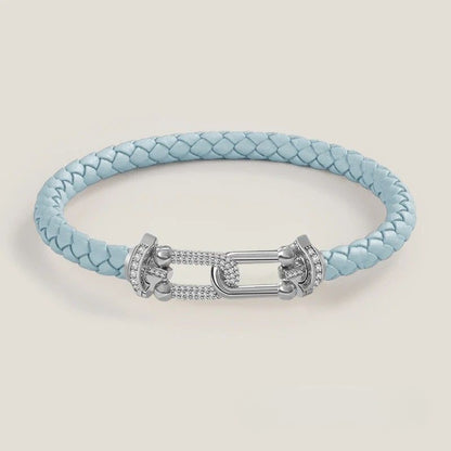 Bracelet Cuir Femme Tressé Zircon Argenté
