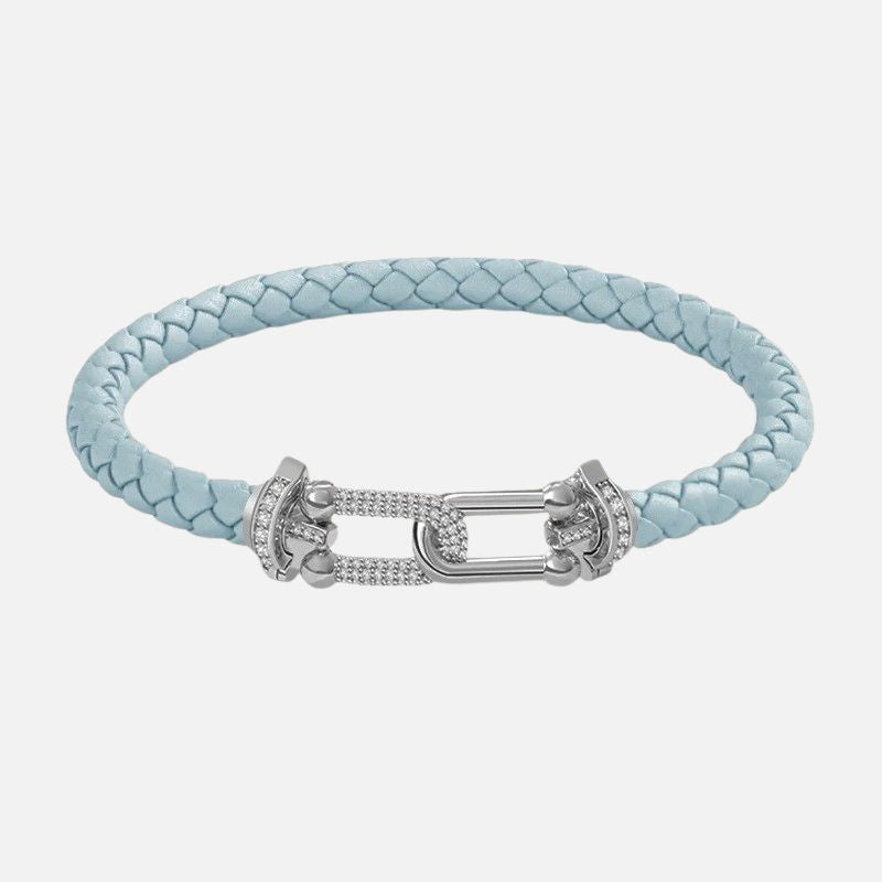 Bracelet Cuir Femme Tressé Zircon Argenté