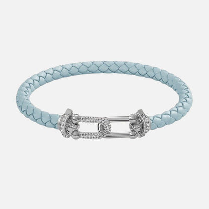 Bracelet Cuir Femme Tressé Zircon Argenté