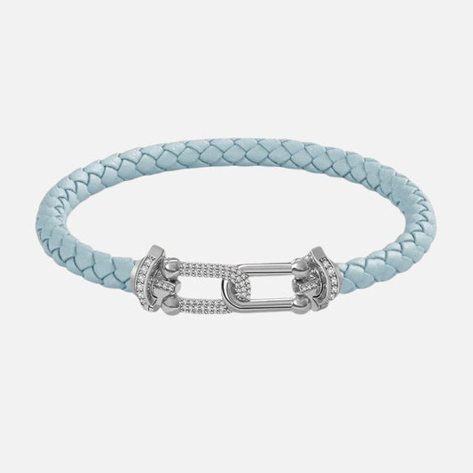 Bracelet Cuir Femme Tressé Zircon Argenté