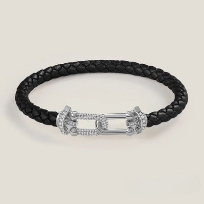 Bracelet Cuir Femme Tressé Zircon Argenté