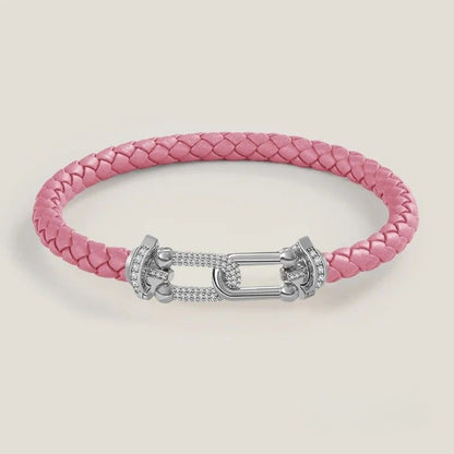 Bracelet Cuir Femme Tressé Zircon Argenté